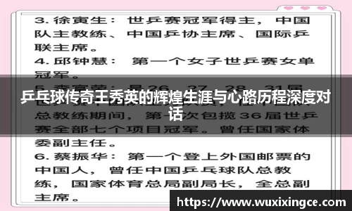 乒乓球传奇王秀英的辉煌生涯与心路历程深度对话